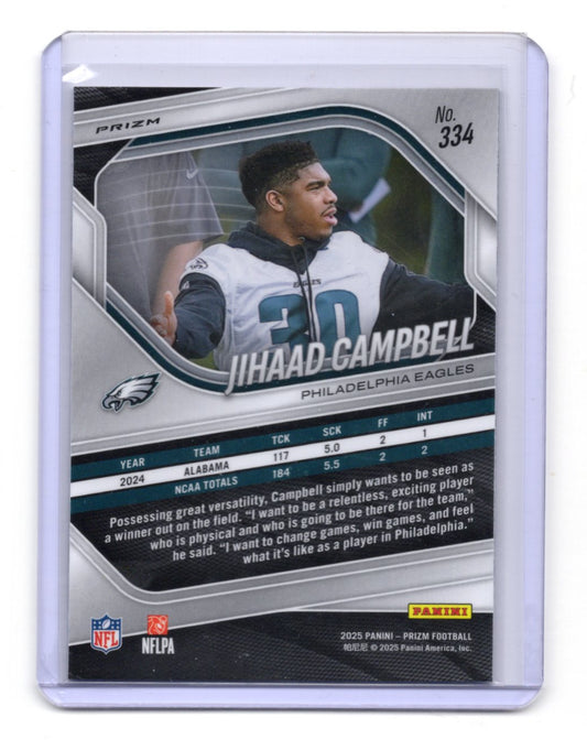 2025 Panini Prizm Jihaad Campbell Card Lazer Philadelphia Eagles #334