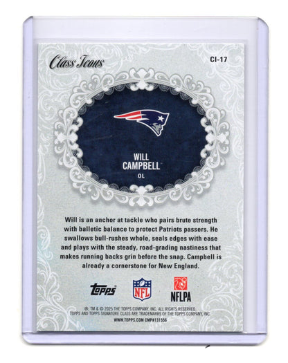 2025 Topps Signature Class Will Campbell Card Class Icons Patriots #CI-17
