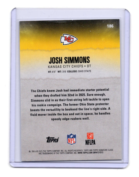 2025 Topps Signature Class Josh Simmons Card Green & Purple RC Chiefs #186