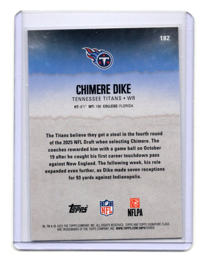 2025 Topps Signature Class Chimere Dike Card Blue & Yellow RC  Titans #182