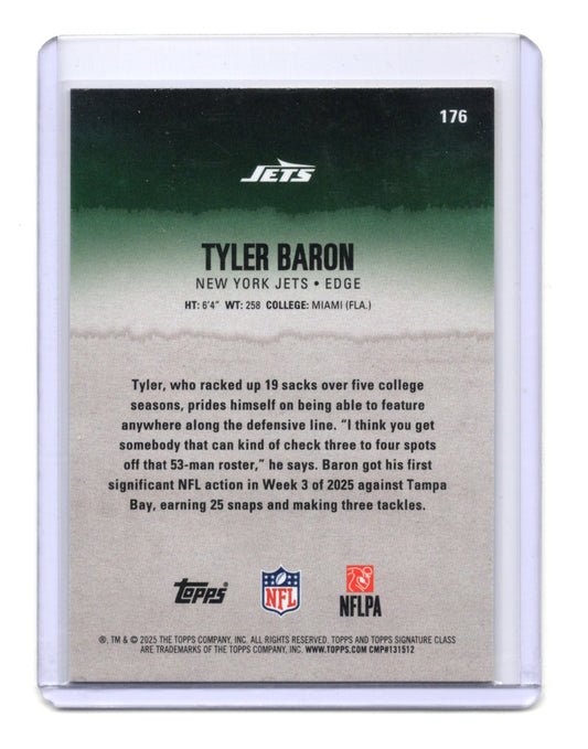 2025 Topps Signature Class Tyler Baron Card Blue & Yellow RC New York Jets #176