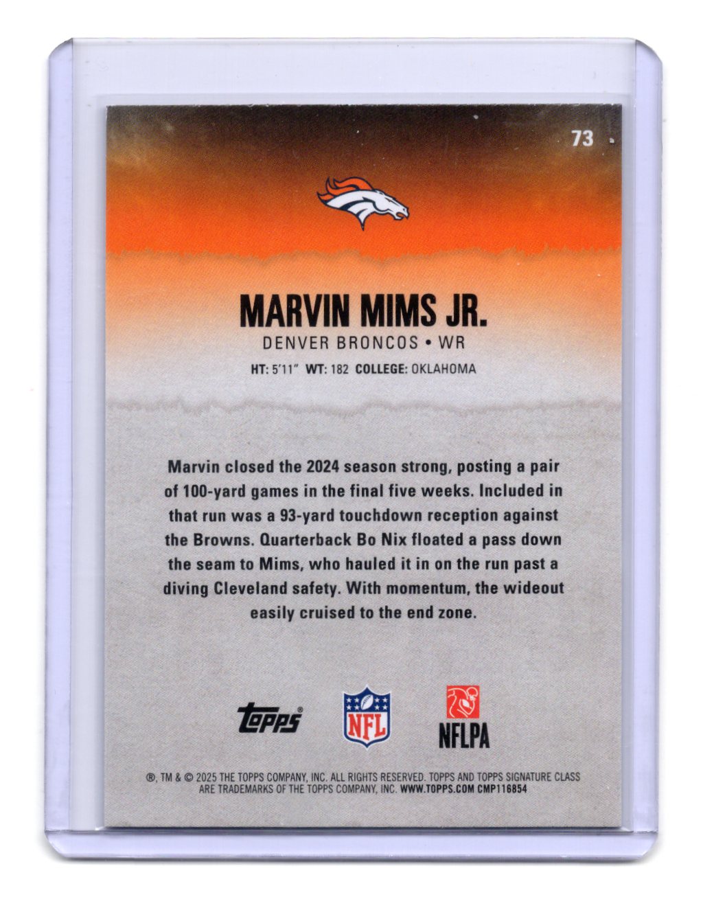 2025 Topps Signature Class Marvin Mims Jr. Card Green & Purple Broncos #73