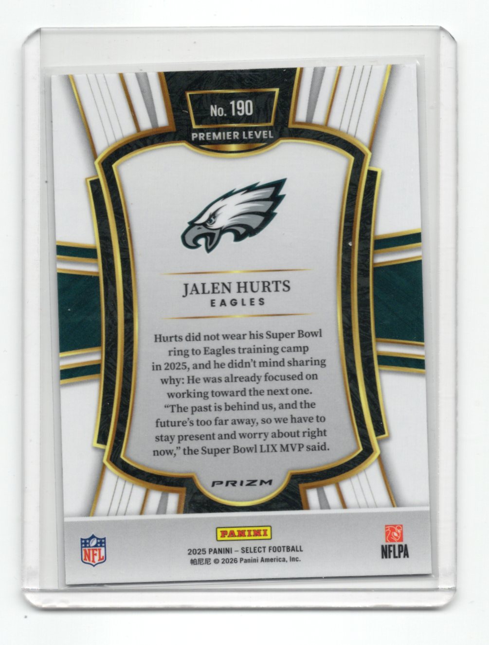 2025 Panini Select Jalen Hurts Card Silver Prizm Philadelphia Eagles #190