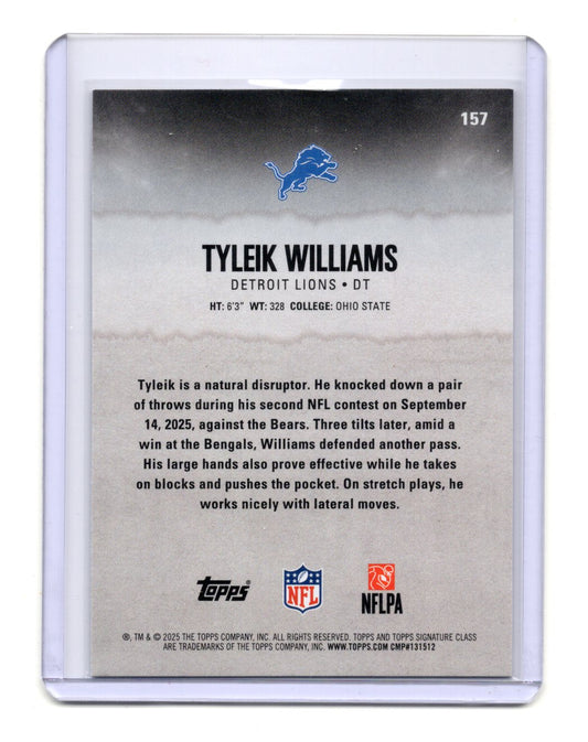 2025 Topps Signature Class Tyleik Williams Card Green & Purple RC  Lions #157