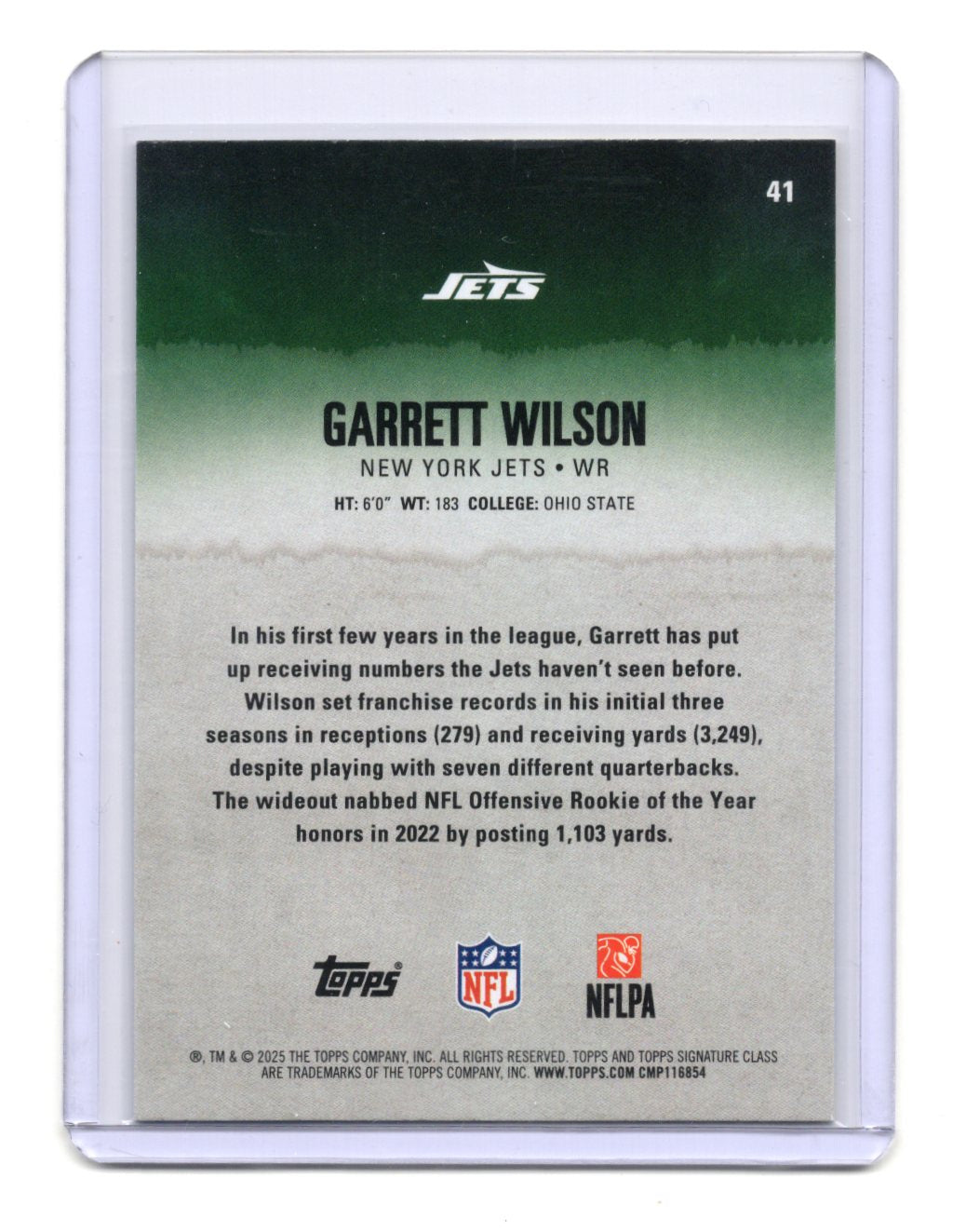 2025 Topps Signature Class Garrett Wilson Card Blue & Yellow New York Jets #41