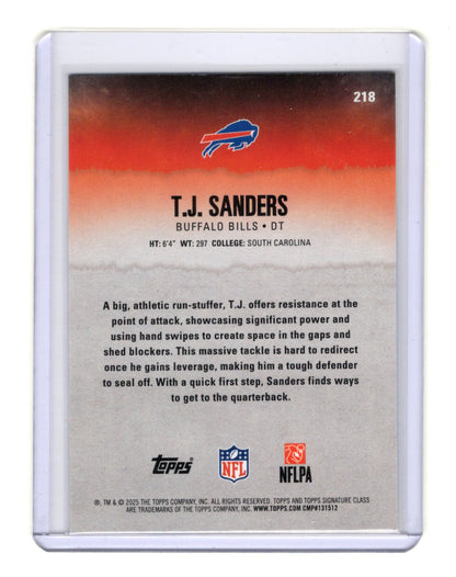 2025 Topps Signature Class T.J. Sanders Card Blue & Yellow RC  Bills #218