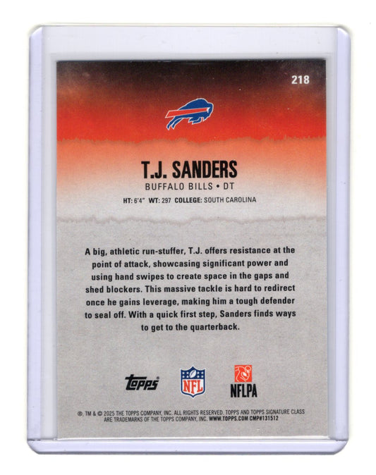 2025 Topps Signature Class T.J. Sanders Card Blue & Yellow RC  Bills #218