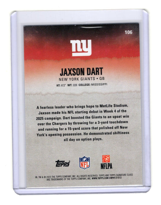 2025 Topps Signature Class Jaxson Dart Card Green & Purple RC  Giants #106