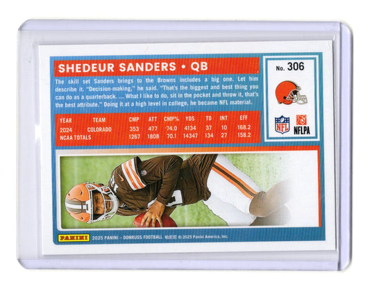 2025 Donruss Shedeur Sanders Card RC Cleveland Browns #306