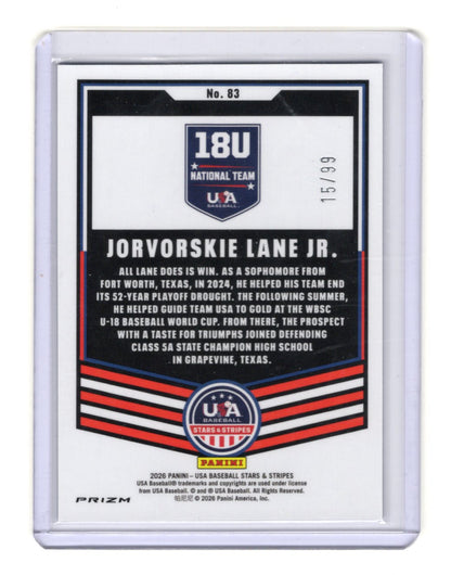 2026 Panini Stars & Stripes USA Baseball Jorvorskie Lane Jr.  Blue Ice  #/99