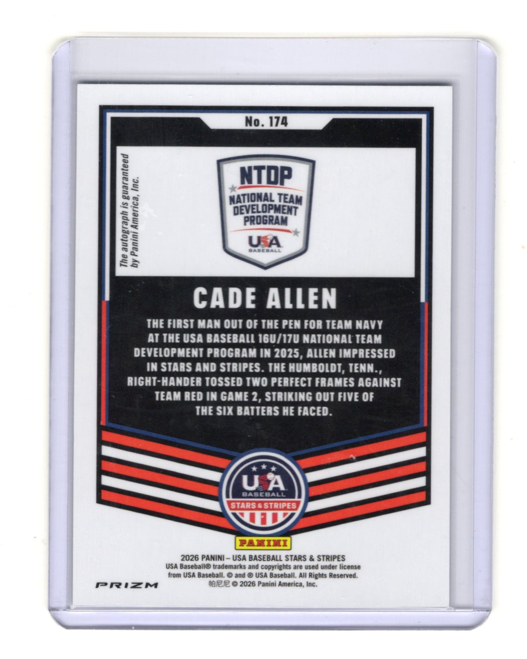 2026 Panini Stars & Stripes Prizm #174 Cade Allen Auto