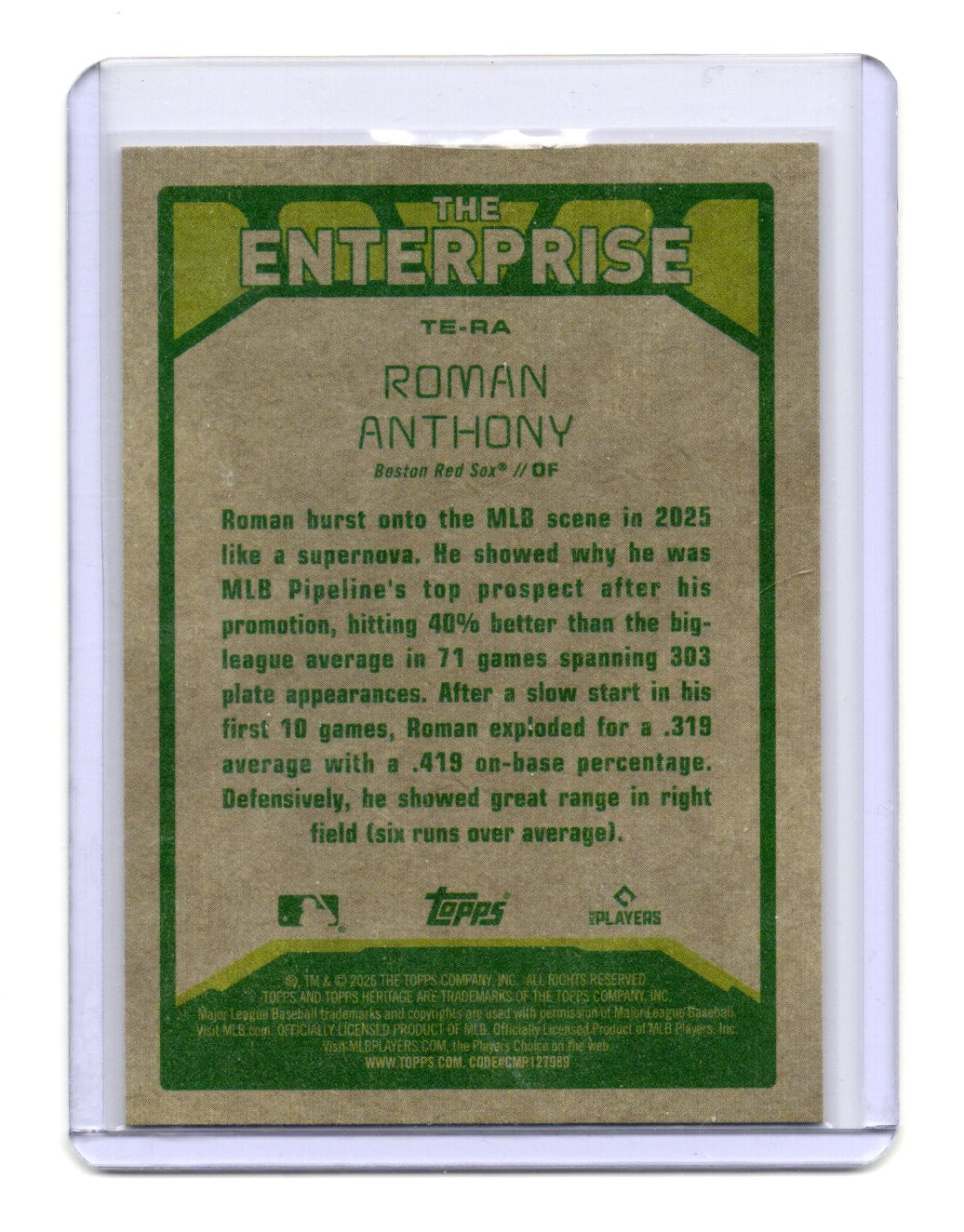 2026 Topps Heritage Roman Anthony Card The Enterprise Red Sox #TE-RA