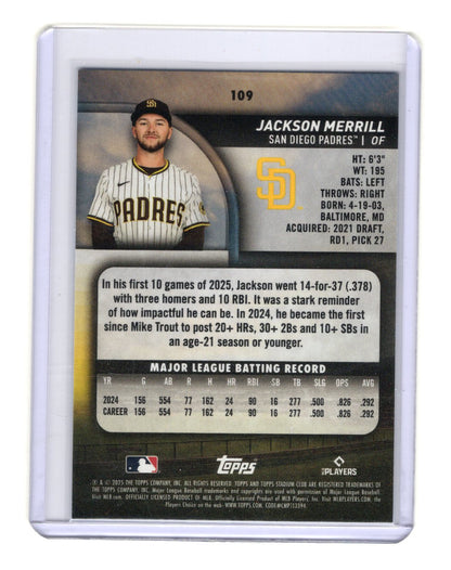 2025 Stadium Club Jackson Merrill Card Light Blue Foil Padres #109