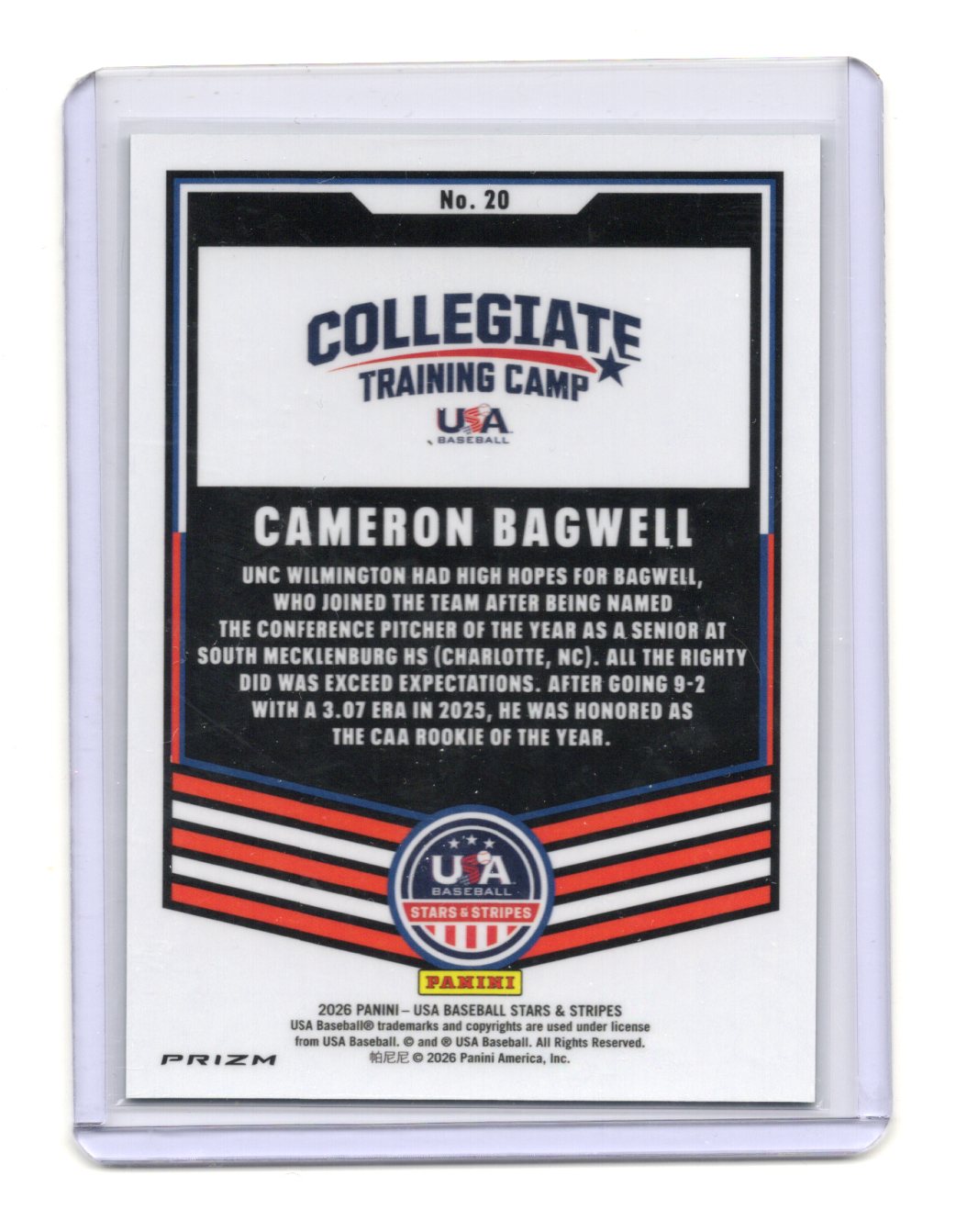 2026 Panini Stars & Stripes Prizm USA Baseball Cameron Bagwell Green USA #20
