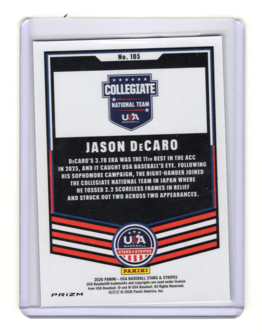 2026 Panini Stars & Stripes Prizm USA Baseball Jason DeCaro Card USA #105