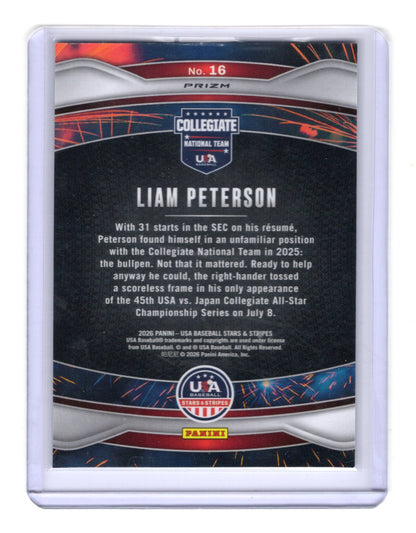 2026 Panini Stars & Stripes Prizm USA Baseball Liam Peterson  Fireworks Green
