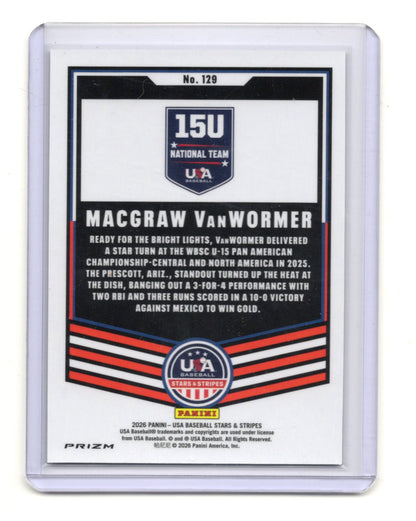 2026 Panini Stars & Stripes Prizm USA Baseball Macgraw VanWormer Card USA #129