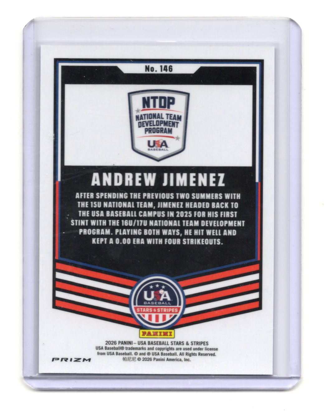 2026 Panini Stars & Stripes Prizm USA Baseball Andrew Jimenez Card USA #146