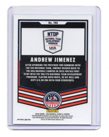 2026 Panini Stars & Stripes Prizm USA Baseball Andrew Jimenez Card USA #146