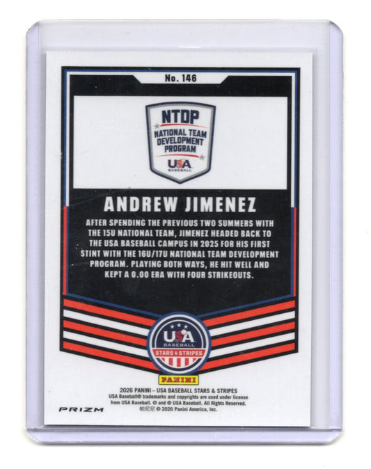 2026 Panini Stars & Stripes Prizm USA Baseball Andrew Jimenez Card USA #146