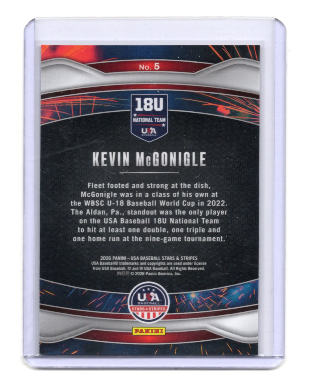 2026 Panini Stars & Stripes Prizm USA Baseball Kevin McGonigle Fireworks USA #5