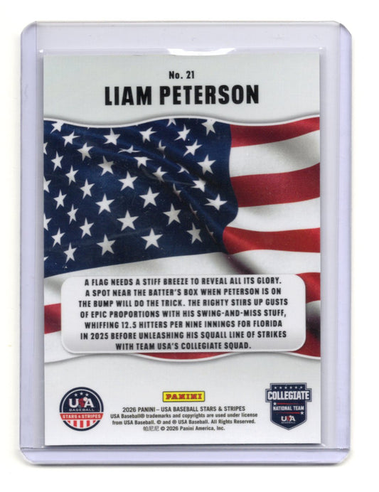 2026 Panini Stars & Stripes Prizm USA Baseball Liam Peterson All-American #21
