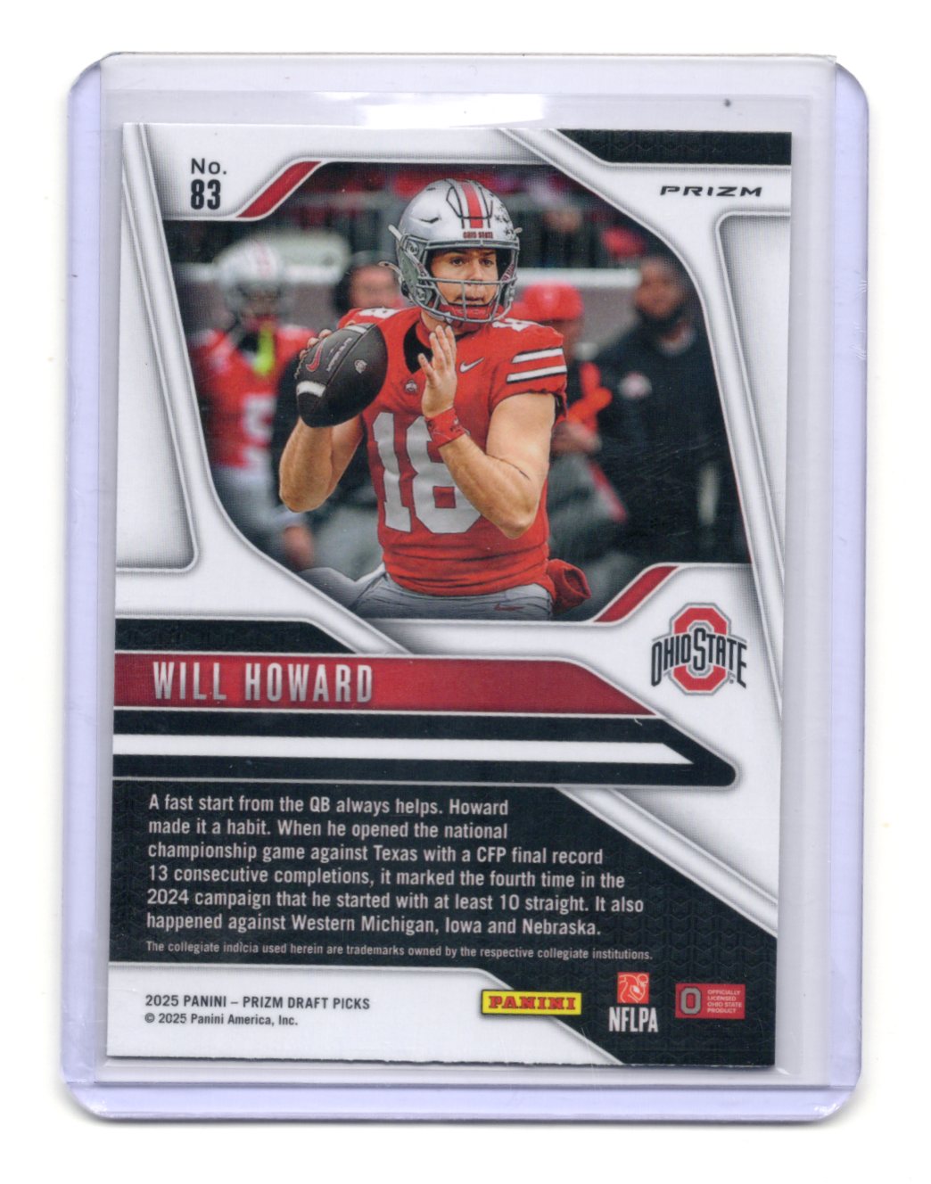 2025 Panini Prizm Draft Picks Will Howard Card Prizms Gold Ice Buckeyes #83