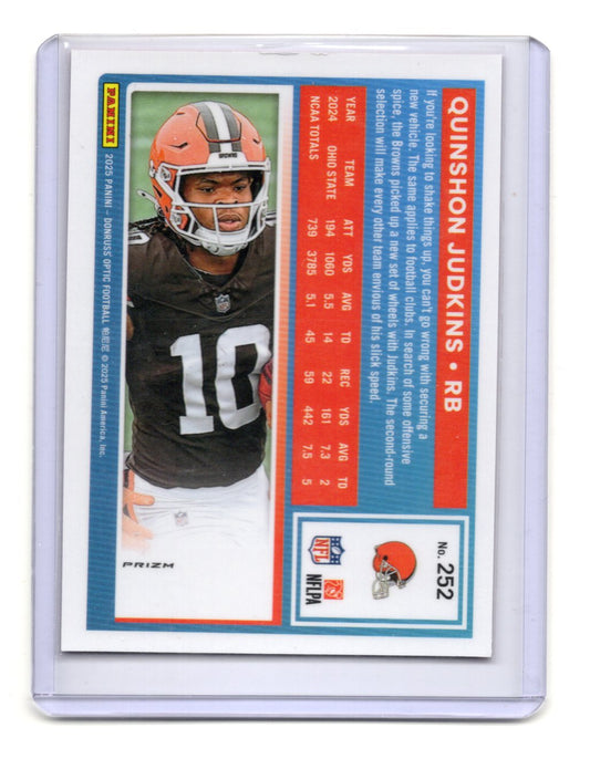 2025 Donruss Optic Quinshon Judkins Card Pink RC Cleveland Browns #252