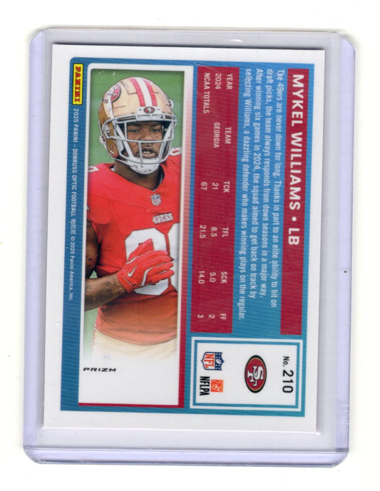 2025 Donruss Optic Mykel Williams Card Pink RC San Francisco 49ers #210