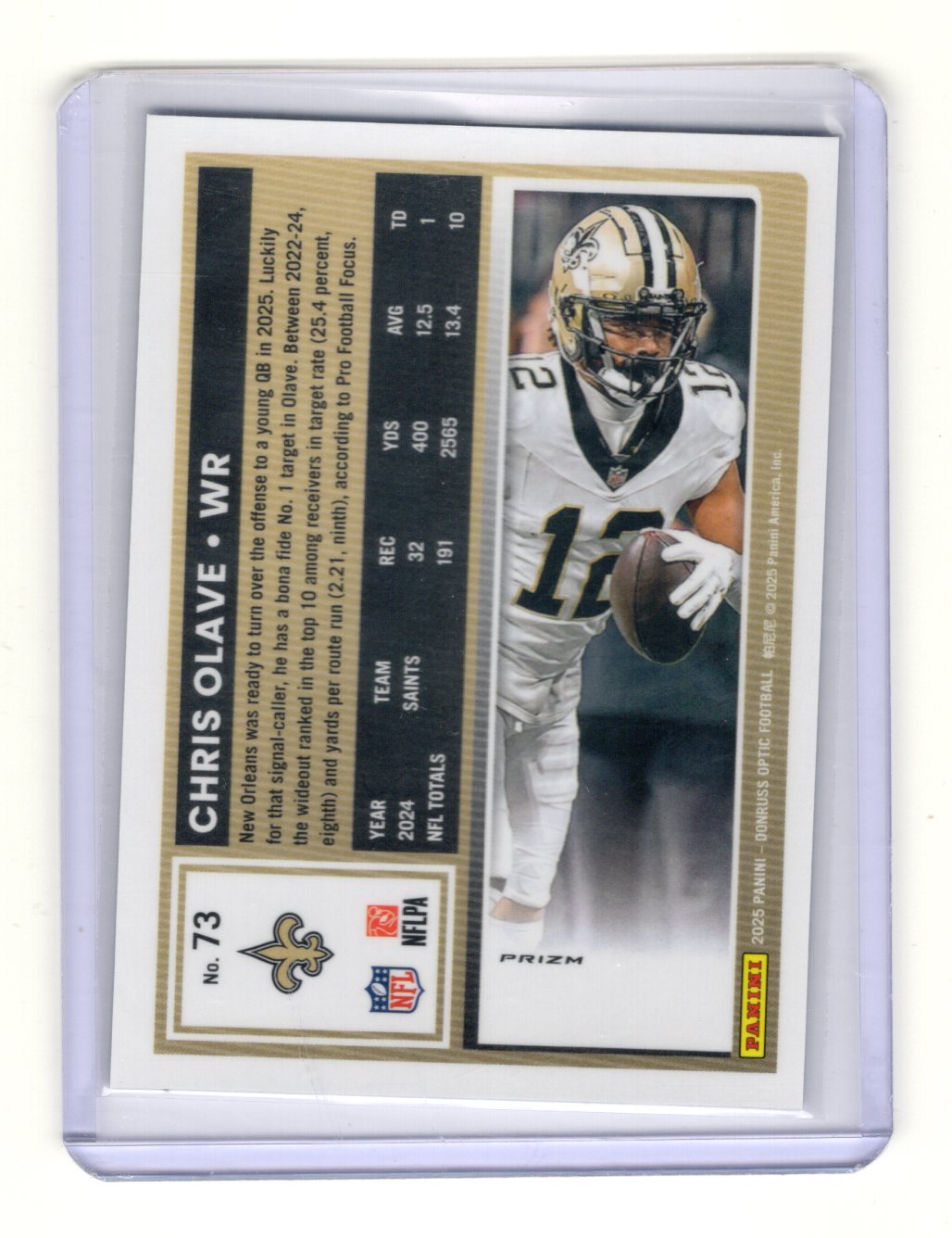 2025 Donruss Optic Chris Olave Card Holo New Orleans Saints #73