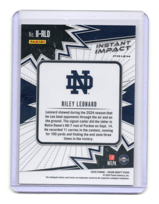 2025 Panini Prizm Draft Picks Riley Leonard Card Instant Impact Gold Ice