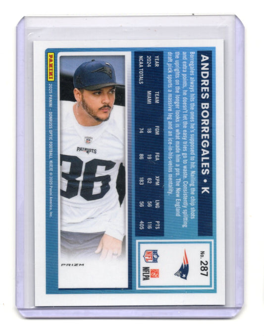 2025 Donruss Optic Andres Borregales Card Blue,RC New England Patriots #287