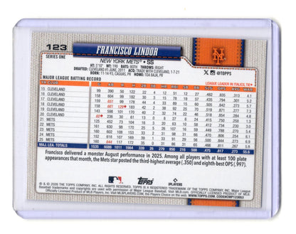 2026 Topps Francisco Lindor Card Topps Foil Pattern New York Mets #123