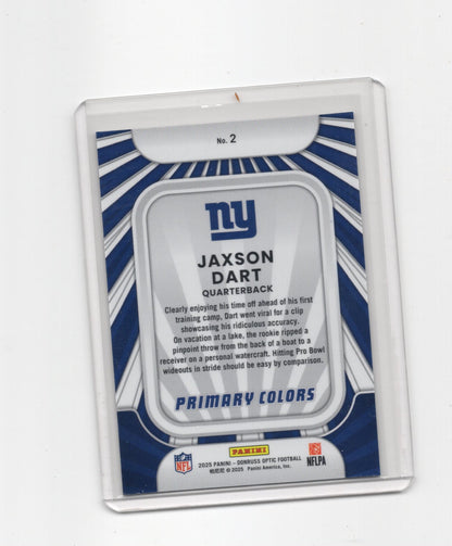 2025 Donruss Optic Jaxson Dart Card Rookie Primary Colors New York Giants #2