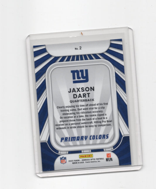 2025 Donruss Optic Jaxson Dart Card Rookie Primary Colors New York Giants #2
