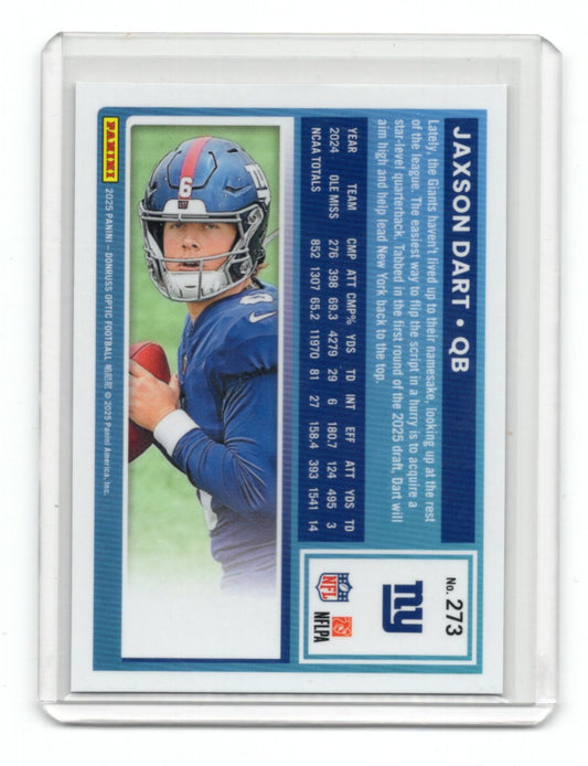 2025 Donruss Optic Jaxson Dart Card RC New York Giants #273