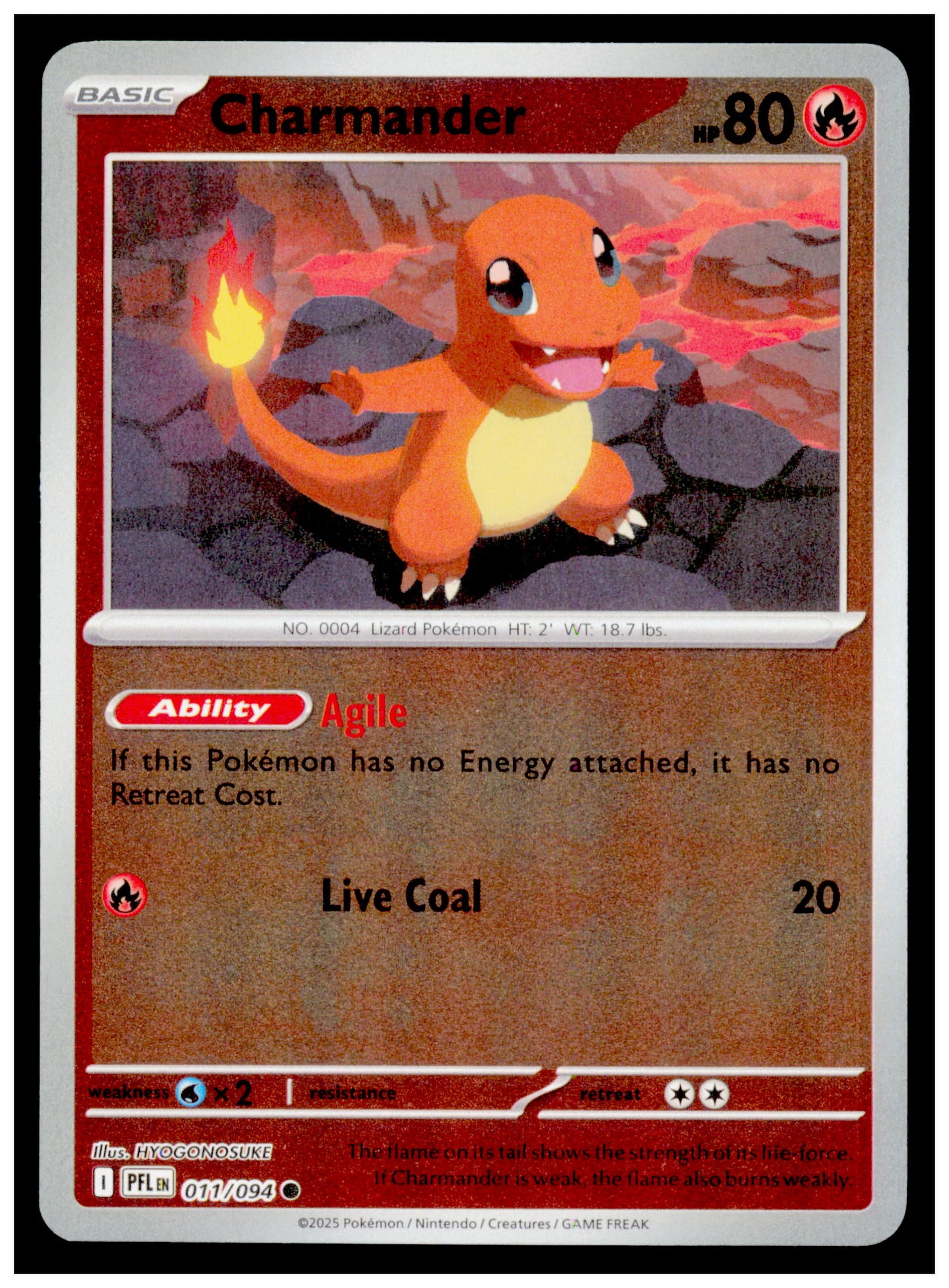 Pokemon Phantasmal Flames Charmander Card Common,Reverse Holo #011/094