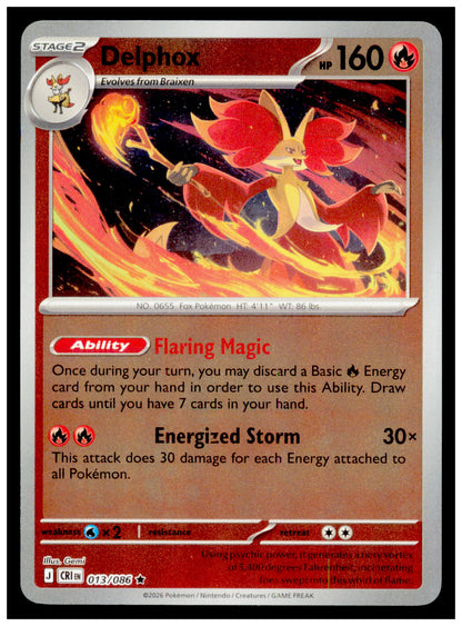 2026 Pokemon Chaos Rising Delphox Holo Rare 013/086 TCG Card CRI