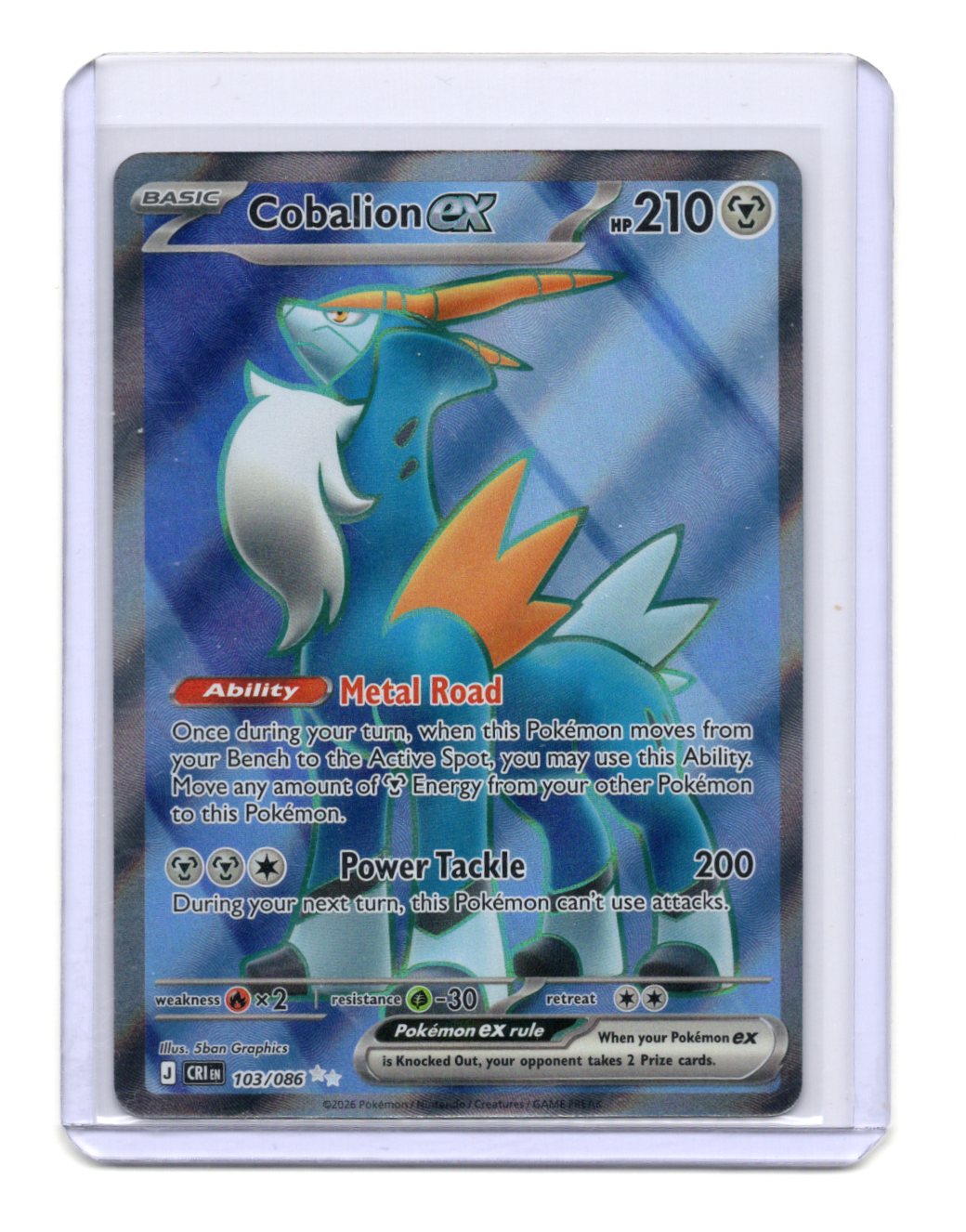 Pokemon Chaos Rising Cobalion ex Card Ultra Rare,Holo #103/086