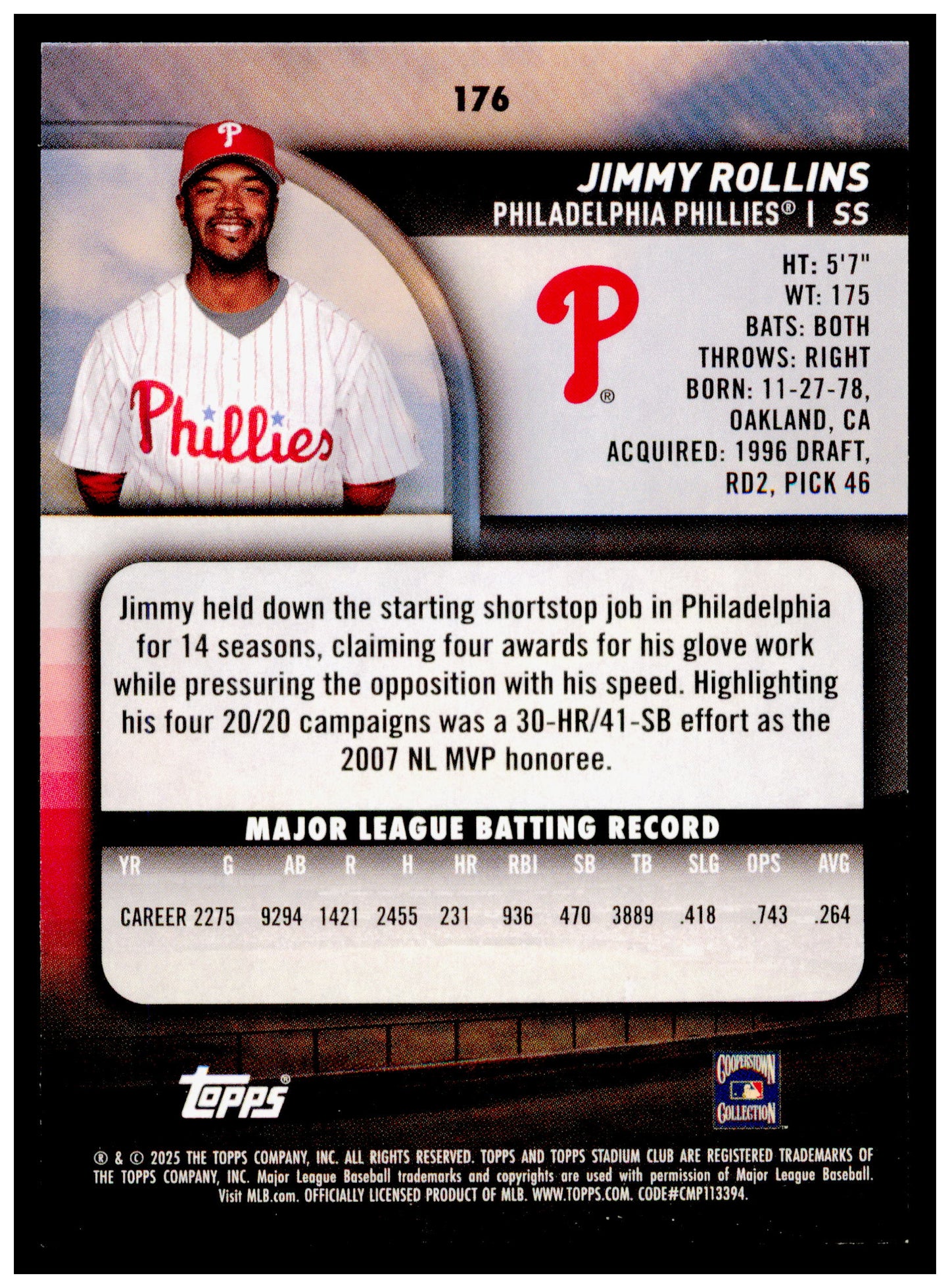 2025 Stadium Club Jimmy Rollins Card Philadelphia Phillies #176