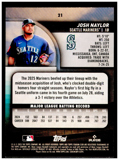 2025 Stadium Club Josh Naylor Card Seattle Mariners #21