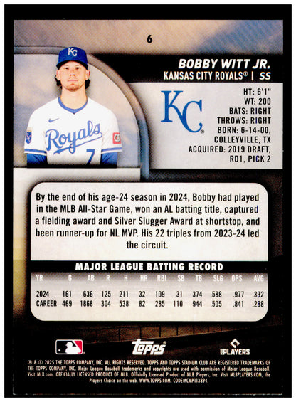 2025 Stadium Club Bobby Witt Jr. Card Kansas City Royals #6