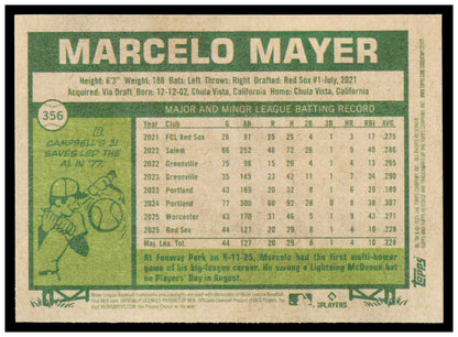 2026 Topps Heritage Marcelo Mayer Card Boston Red Sox #356