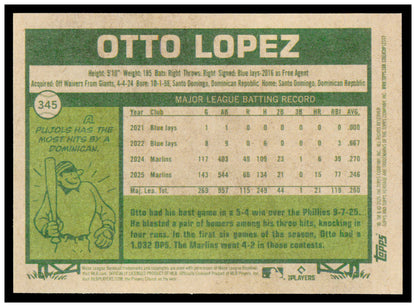 2026 Topps Heritage Otto Lopez Card Miami Marlins #345