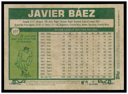 2026 Topps Heritage Javier Báez Card Detroit Tigers #107