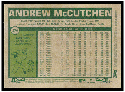 2026 Topps Heritage Andrew McCutchen Card Pittsburgh Pirates #270