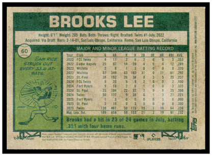 2026 Topps Heritage Brooks Lee Card Minnesota Twins #60