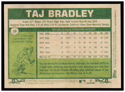 2026 Topps Heritage Taj Bradley Card Minnesota Twins #38