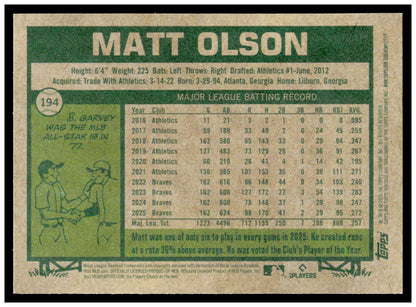 2026 Topps Heritage Matt Olson Card Atlanta Braves #194