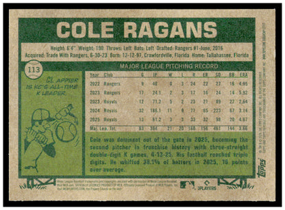 2026 Topps Heritage Cole Ragans Card Kansas City Royals #113